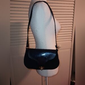 Margolin Vintage Blue Suede/Patent Leather Small Shoulder Bag